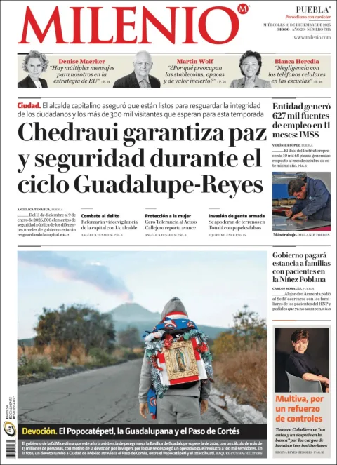 Portada de Milenio Puebla del miércoles, 10 de diciembre de 2025
