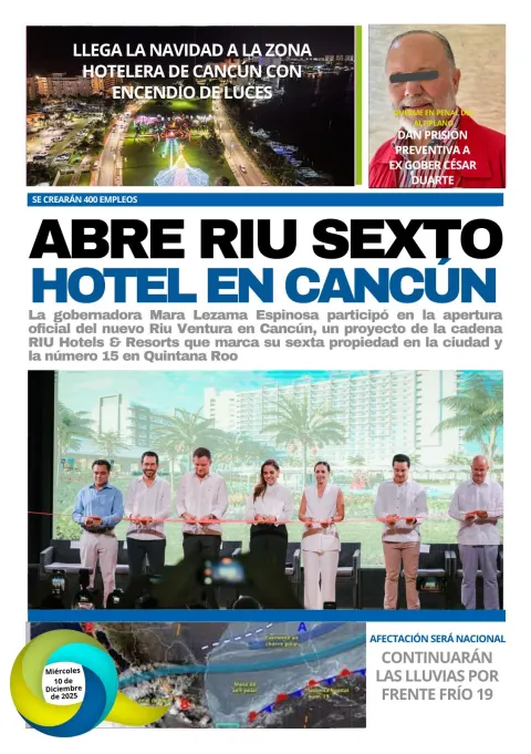 Portada de El Quintana Roo (contraportada) del miércoles, 10 de diciembre de 2025