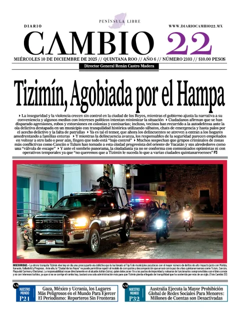 Portada de Diario Cambio 22 (contraportada) del miércoles, 10 de diciembre de 2025