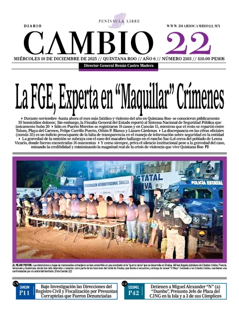 Portada de Diario Cambio 22 (portada) del miércoles, 10 de diciembre de 2025