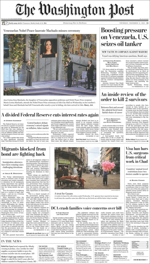 Portada de The Washington Post del jueves, 11 de diciembre de 2025