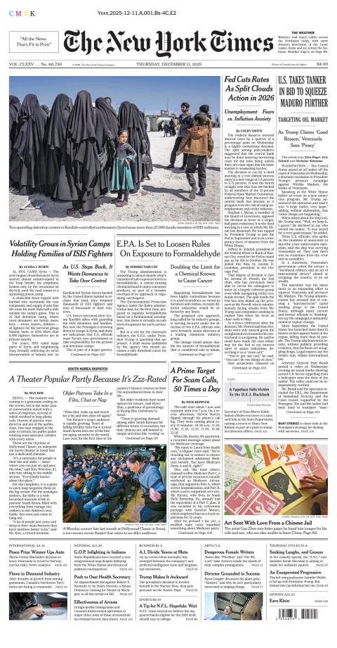 Portada de The New York Times (national) del jueves, 11 de diciembre de 2025