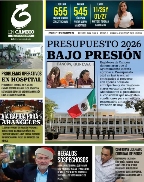 Portada de En Cambio - Quintana Roo (portada) del jueves, 11 de diciembre de 2025