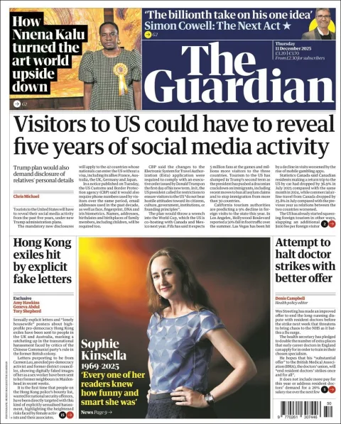 Portada de The Guardian (reino Unido) del jueves, 11 de diciembre de 2025