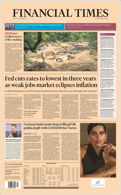 Portada de Financial Times del jueves, 11 de diciembre de 2025