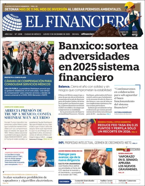 Portada de El Financiero del jueves, 11 de diciembre de 2025