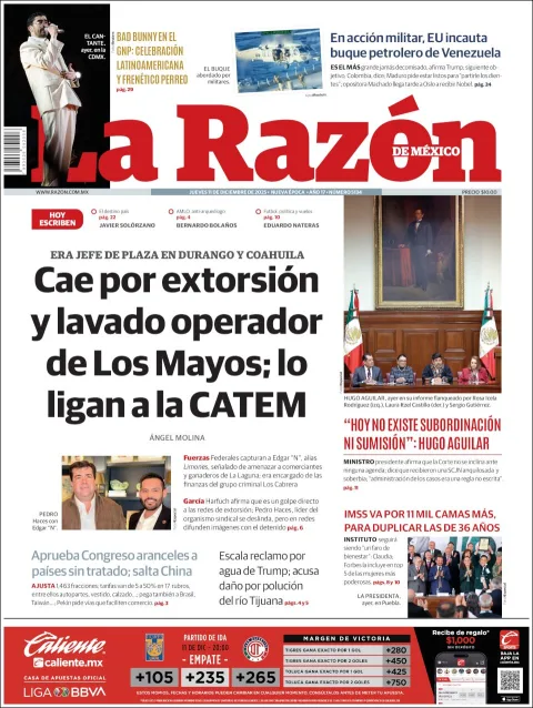 Portada de La Razon del jueves, 11 de diciembre de 2025