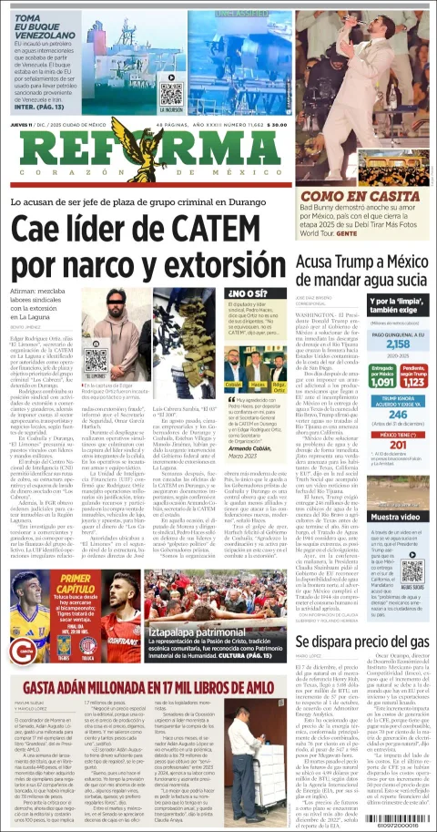Portada de Reforma del jueves, 11 de diciembre de 2025