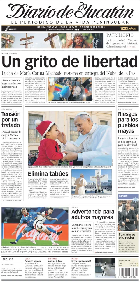 Portada de Diario de Yucatán del jueves, 11 de diciembre de 2025