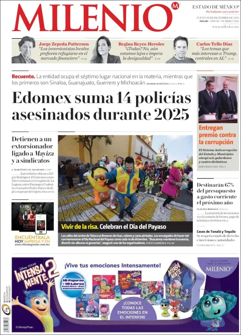Portada de Milenio Edo de Mexico del jueves, 11 de diciembre de 2025