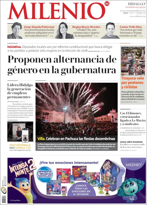 Portada de Milenio Hidalgo del jueves, 11 de diciembre de 2025
