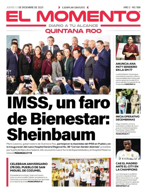Portada de El Momento Quintana Roo del jueves, 11 de diciembre de 2025