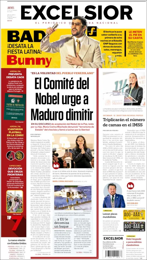 Portada de Excelsior del jueves, 11 de diciembre de 2025