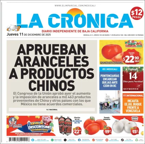 Portada de La Cronica del jueves, 11 de diciembre de 2025