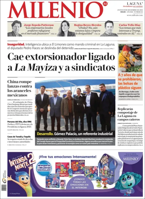 Portada de Milenio Laguna del jueves, 11 de diciembre de 2025