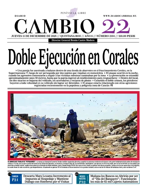 Portada de Diario Cambio 22 (contraportada) del jueves, 11 de diciembre de 2025