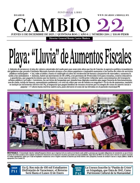Portada de Diario Cambio 22 (portada) del jueves, 11 de diciembre de 2025