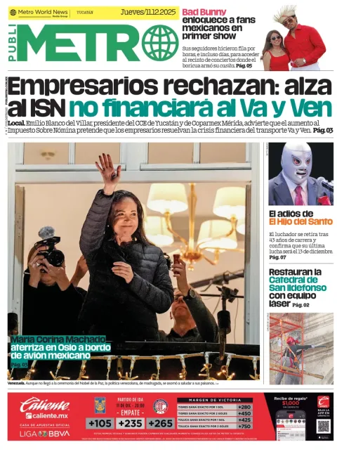 Portada de Publimetro Merida del jueves, 11 de diciembre de 2025