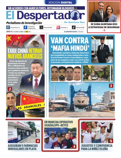 Portada de El Despertador de Quintana Roo del jueves, 11 de diciembre de 2025