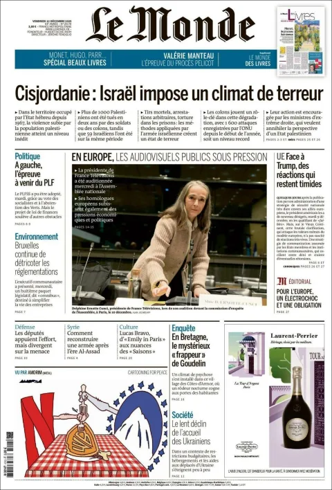 Portada de Le Monde del viernes, 12 de diciembre de 2025