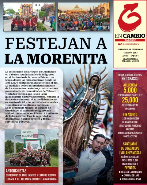 Portada de En Cambio - Tabasco (contraportada) del viernes, 12 de diciembre de 2025