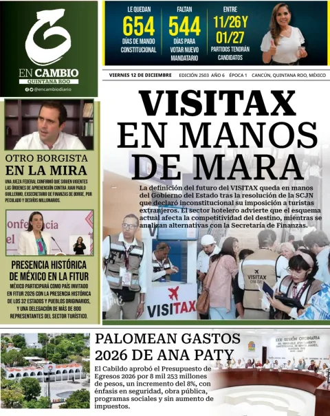 Portada de En Cambio - Quintana Roo (portada) del viernes, 12 de diciembre de 2025