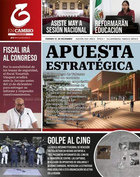Portada de En Cambio - Tabasco (portada) del viernes, 12 de diciembre de 2025