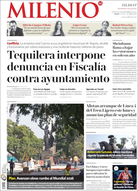Portada de Milenio Jalisco del viernes, 12 de diciembre de 2025