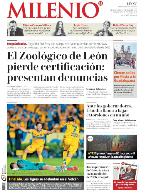 Portada de Milenio Leon del viernes, 12 de diciembre de 2025