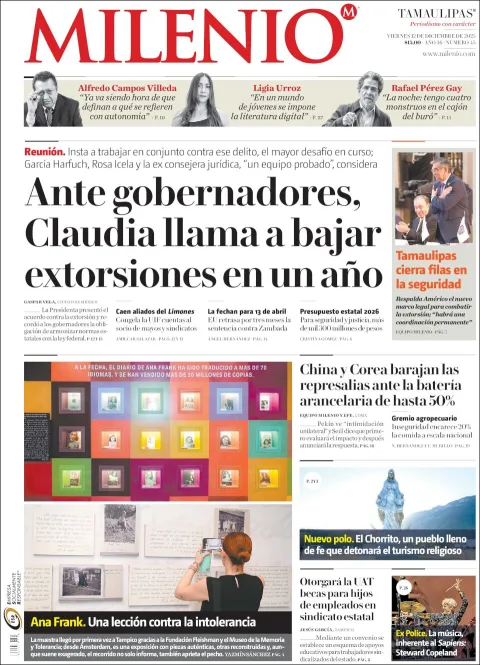 Portada de Milenio Tamaulipas del viernes, 12 de diciembre de 2025