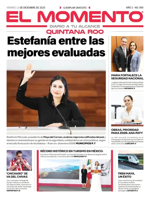 Portada de El Momento Quintana Roo del viernes, 12 de diciembre de 2025