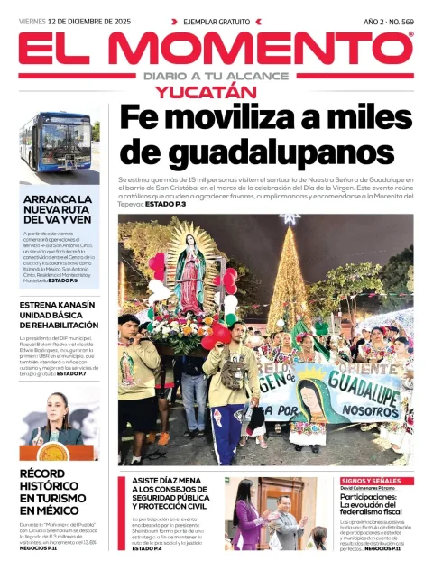 Portada de El Momento Yucatan del viernes, 12 de diciembre de 2025