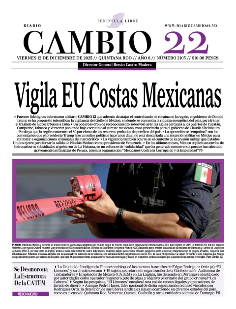 Portada de Diario Cambio 22 (portada) del viernes, 12 de diciembre de 2025