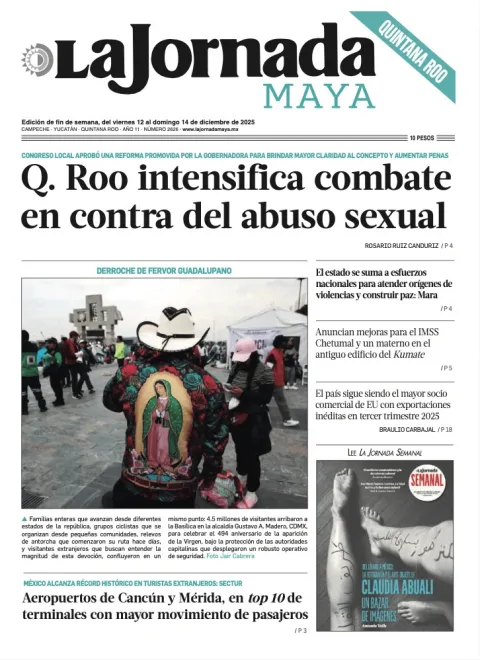 Portada de La Jornada Maya Quintana Roo del viernes, 12 de diciembre de 2025