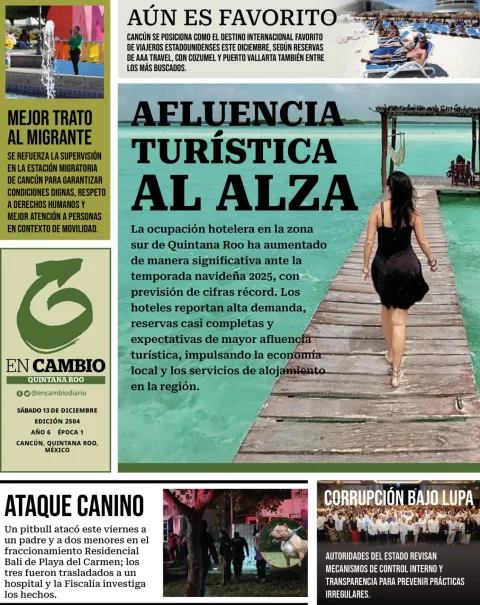 Portada de En Cambio - Quintana Roo (contraportada) del sábado, 13 de diciembre de 2025
