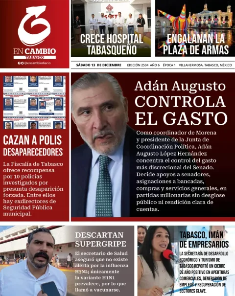 Portada de En Cambio - Tabasco (portada) del sábado, 13 de diciembre de 2025