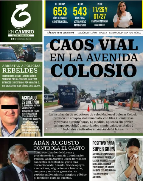 Portada de En Cambio - Quintana Roo (portada) del sábado, 13 de diciembre de 2025