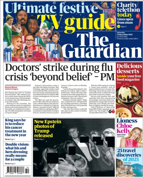 Portada de The Guardian (reino Unido) del sábado, 13 de diciembre de 2025