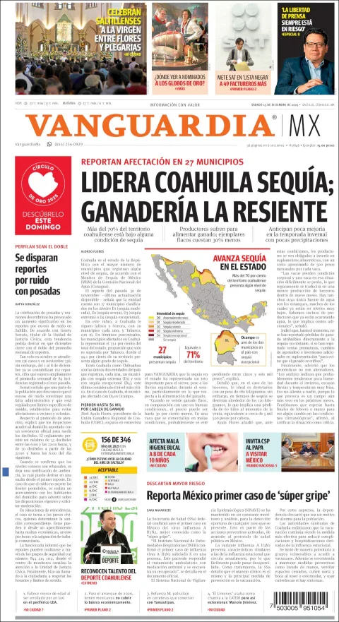 Portada de Vanguardia del sábado, 13 de diciembre de 2025