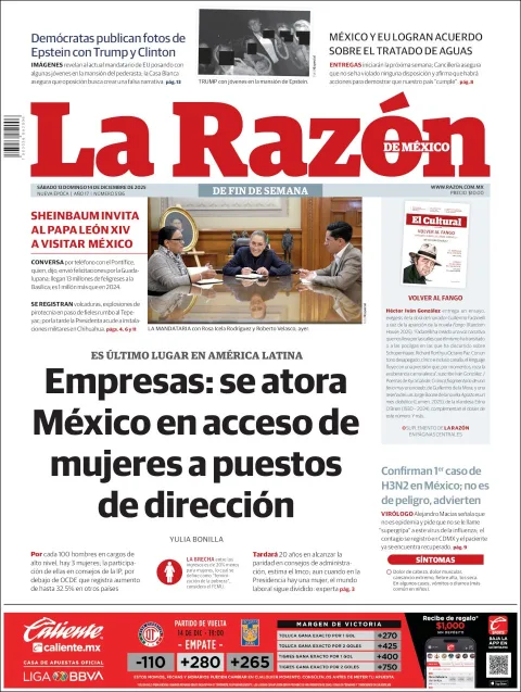 Portada de La Razon del sábado, 13 de diciembre de 2025