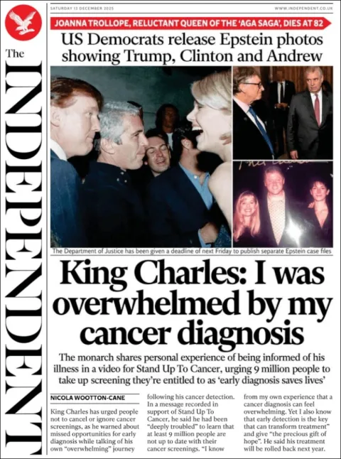 Portada de The Independent del sábado, 13 de diciembre de 2025