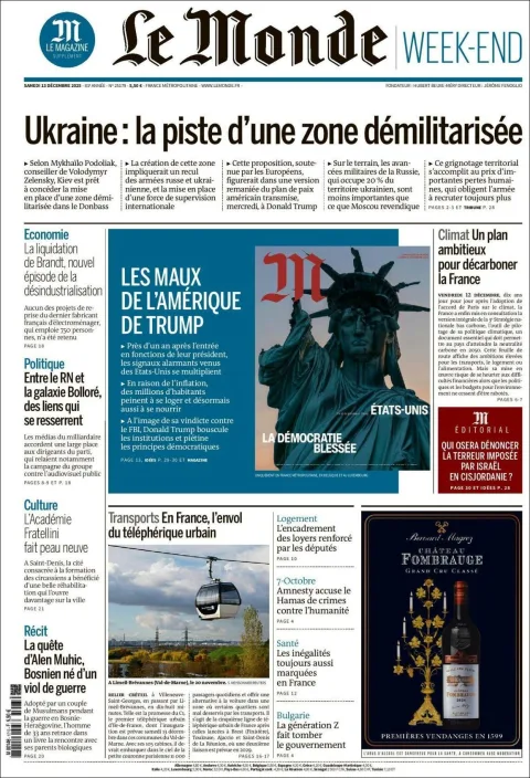 Portada de Le Monde del sábado, 13 de diciembre de 2025