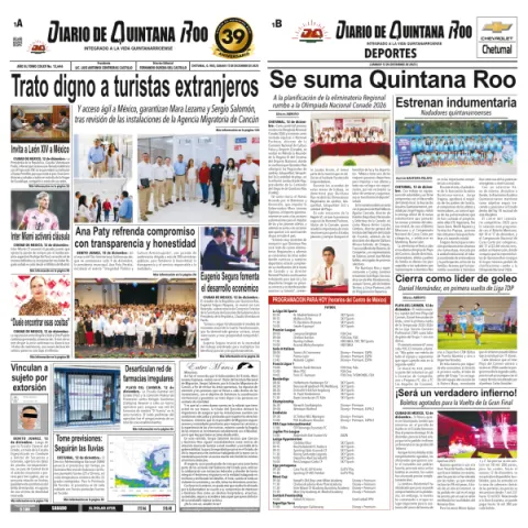 Portada de Diario de Quintana Roo (portada) del sábado, 13 de diciembre de 2025