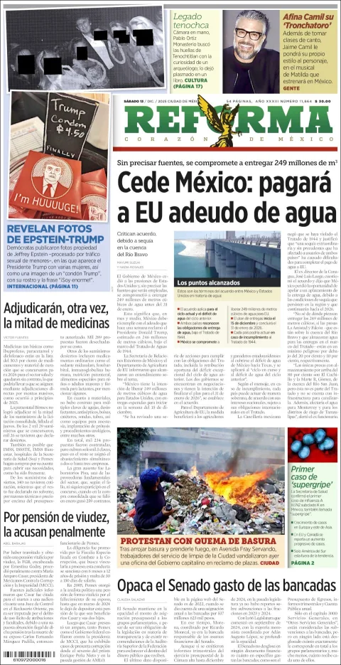 Portada de Reforma del sábado, 13 de diciembre de 2025