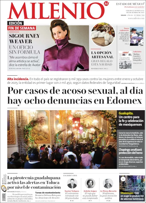 Portada de Milenio Edo de Mexico del sábado, 13 de diciembre de 2025