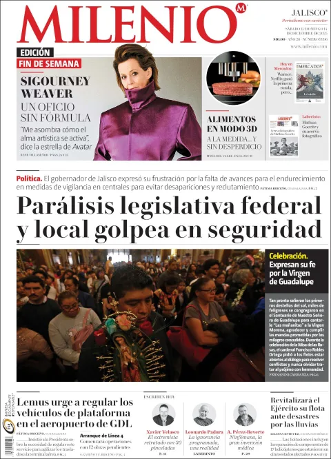 Portada de Milenio Jalisco del sábado, 13 de diciembre de 2025