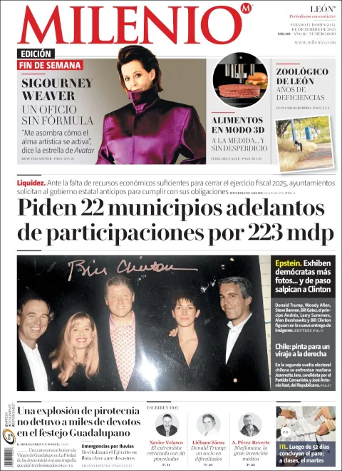 Portada de Milenio Leon del sábado, 13 de diciembre de 2025