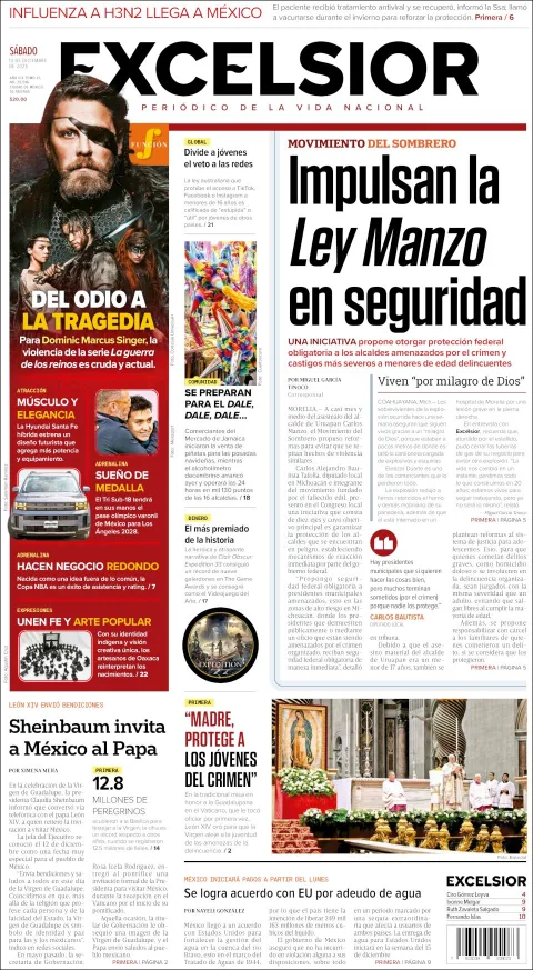 Portada de Excelsior del sábado, 13 de diciembre de 2025