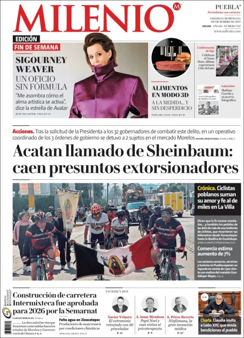Portada de Milenio Puebla del sábado, 13 de diciembre de 2025