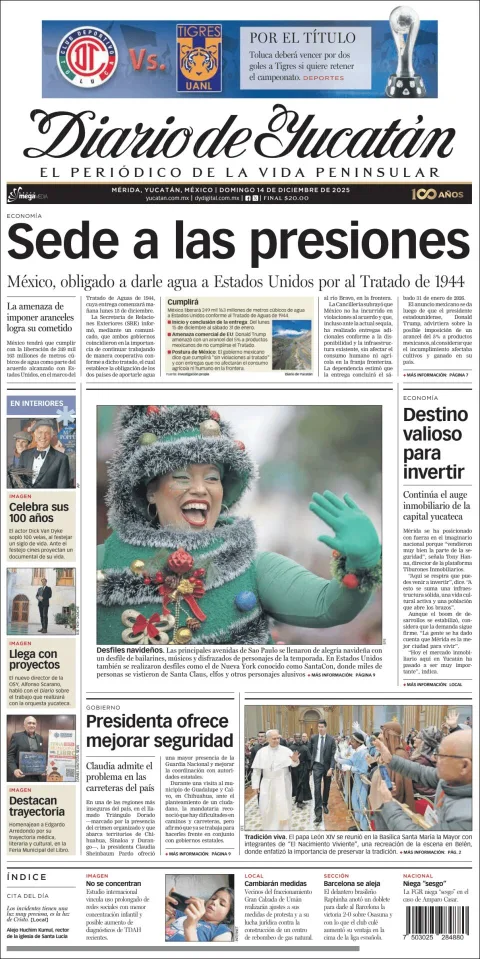 Portada de Diario de Yucatán del domingo, 14 de diciembre de 2025